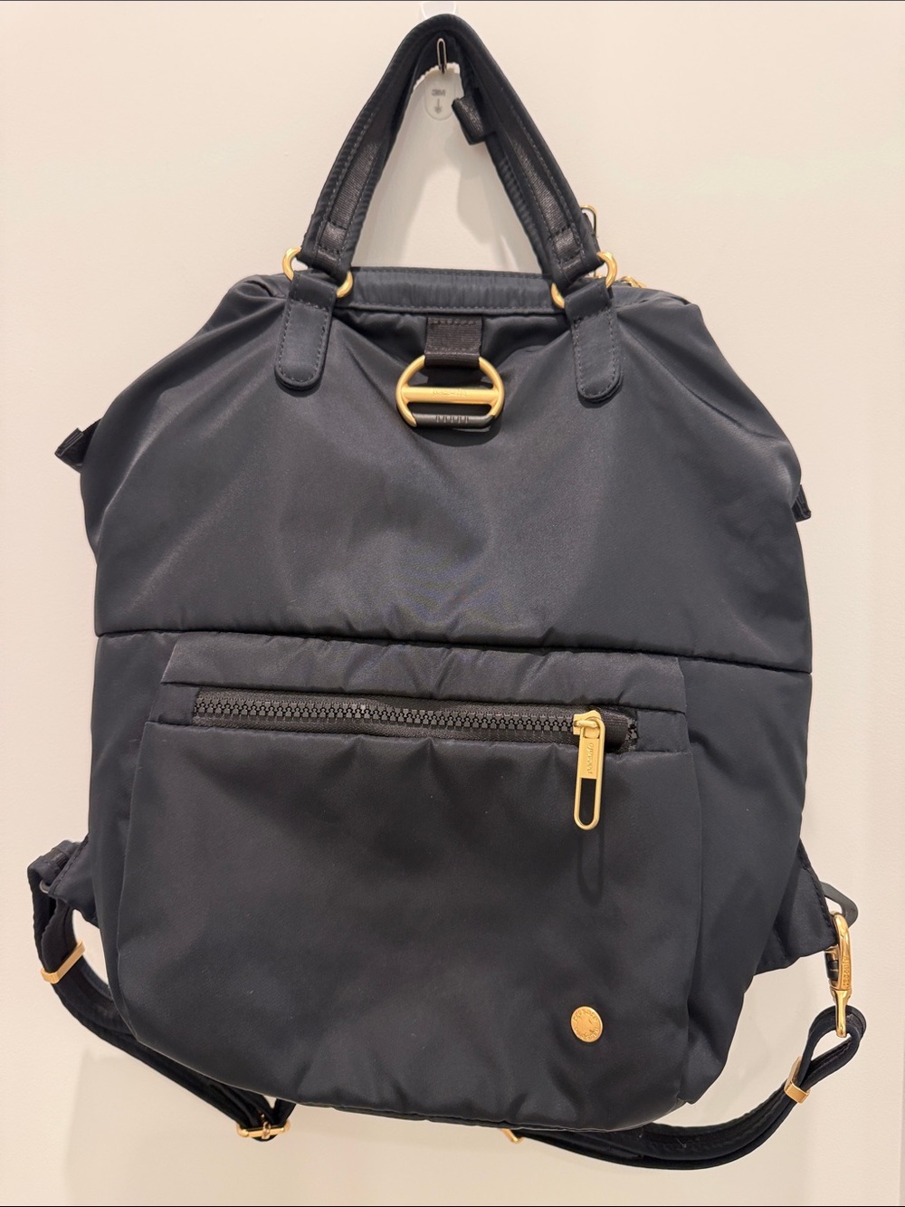 PacSafe Citysafe CX Mini Black Backpack Tote with Gold Hardware